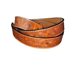 Georgia Boot Mens Tooled Leather Brown Belt 1 1/2" Size 44 Georgia No Buckle